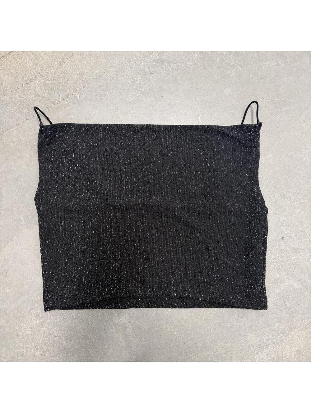 Garage Women’s Medium Black Silver Glitter Sparkle Cami Tank Top Y2K